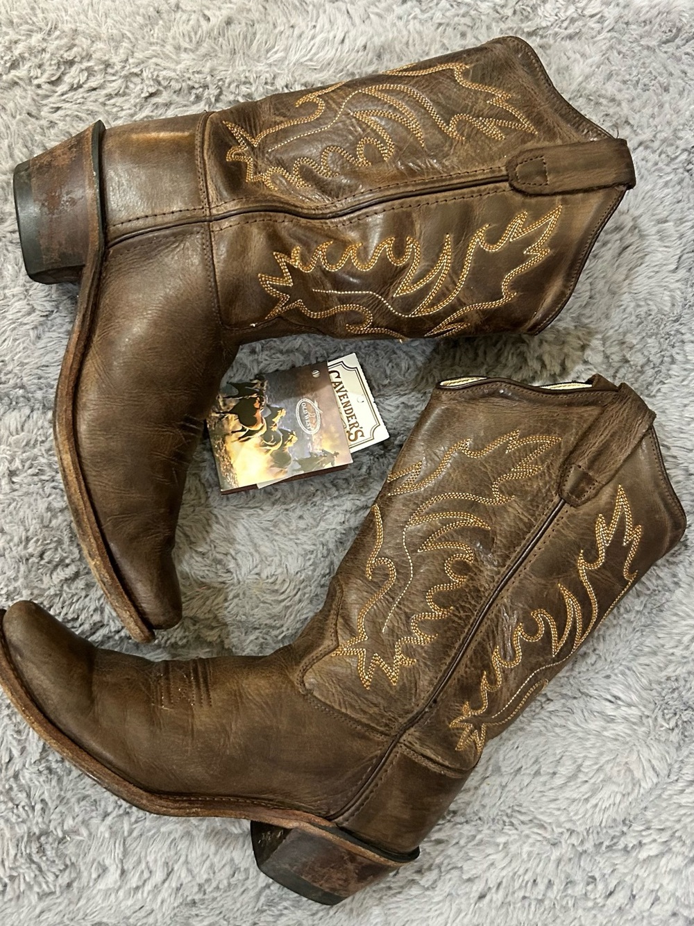 Old West Brown Leather Kids Western Boots with Gold Stitching